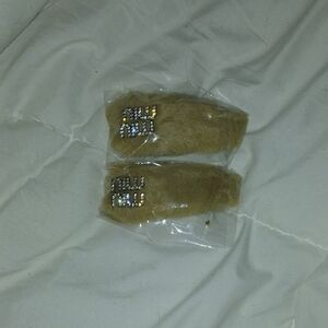 Fuzzy Tan Hair Clips with Rhinestones